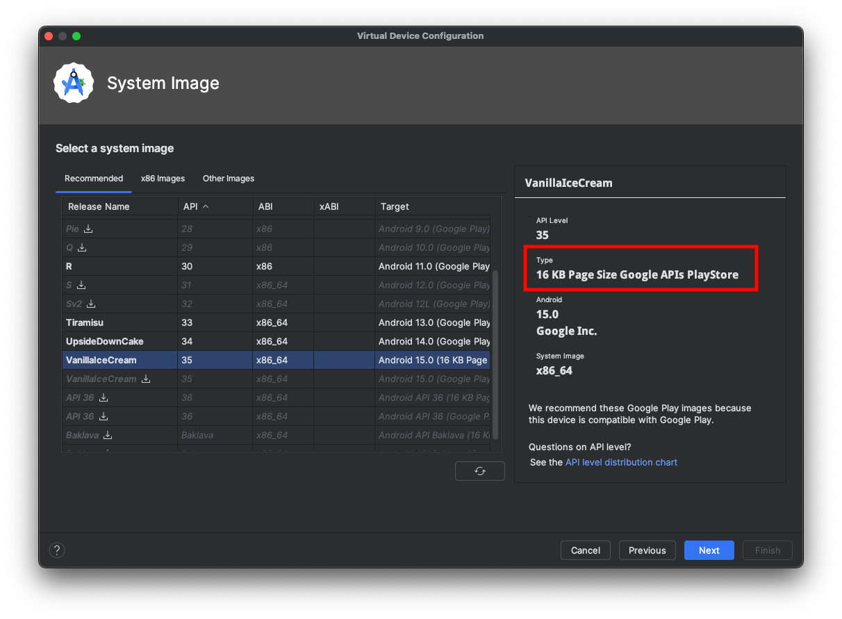 Emulador compatibilidad con Page Size 16 KB